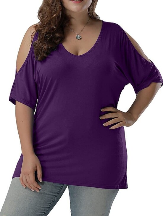 Allegrace Tops - 3X Allegrace Purple Cold Shoulder Short Sleeve Tunic Top - Plus Size  Excellent